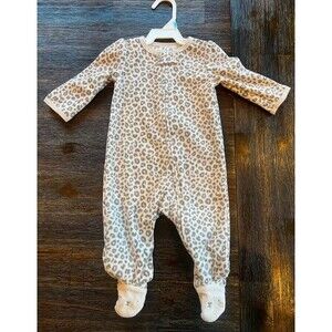Carters Infant Girls Leopard Print Fleece Sleeper Pajamas with Animal Feet 6 NEW